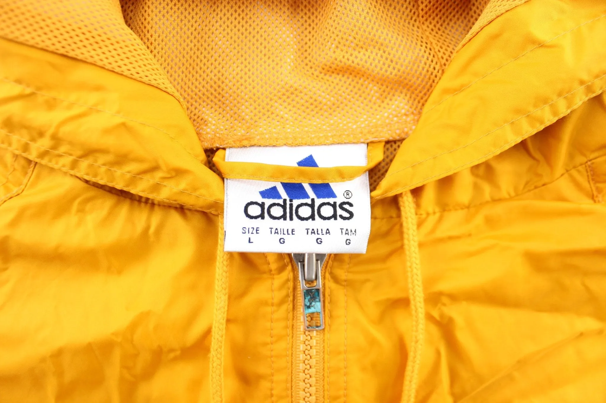 Vintage Adidas Embroidered Logo Mustard Yellow & Blue Striped Zip Up Jacket