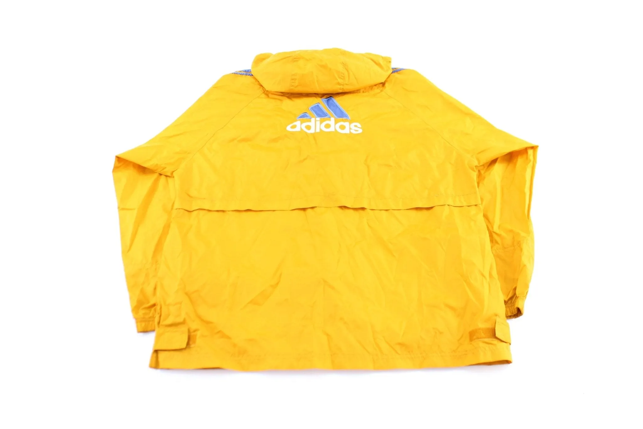 Vintage Adidas Embroidered Logo Mustard Yellow & Blue Striped Zip Up Jacket