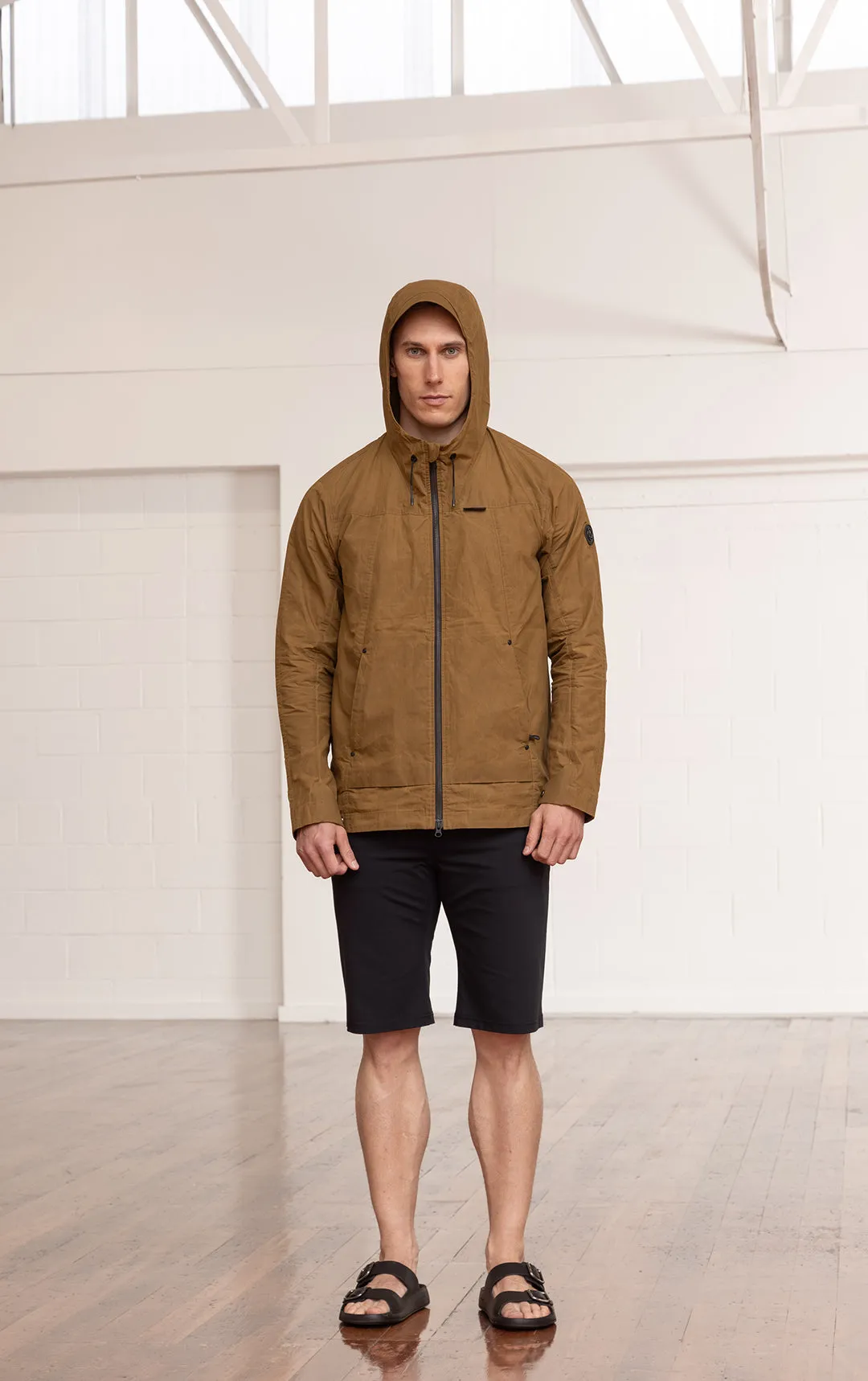 WAXED COTTON HOODED JACKET
