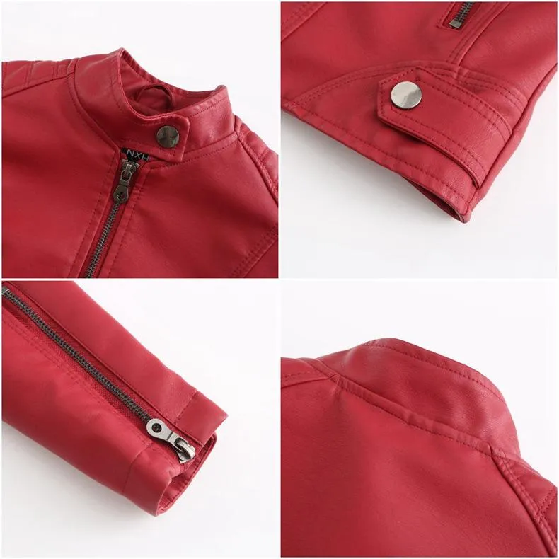 Women motorcycle standing collar long sleeve cropped coat & jacket