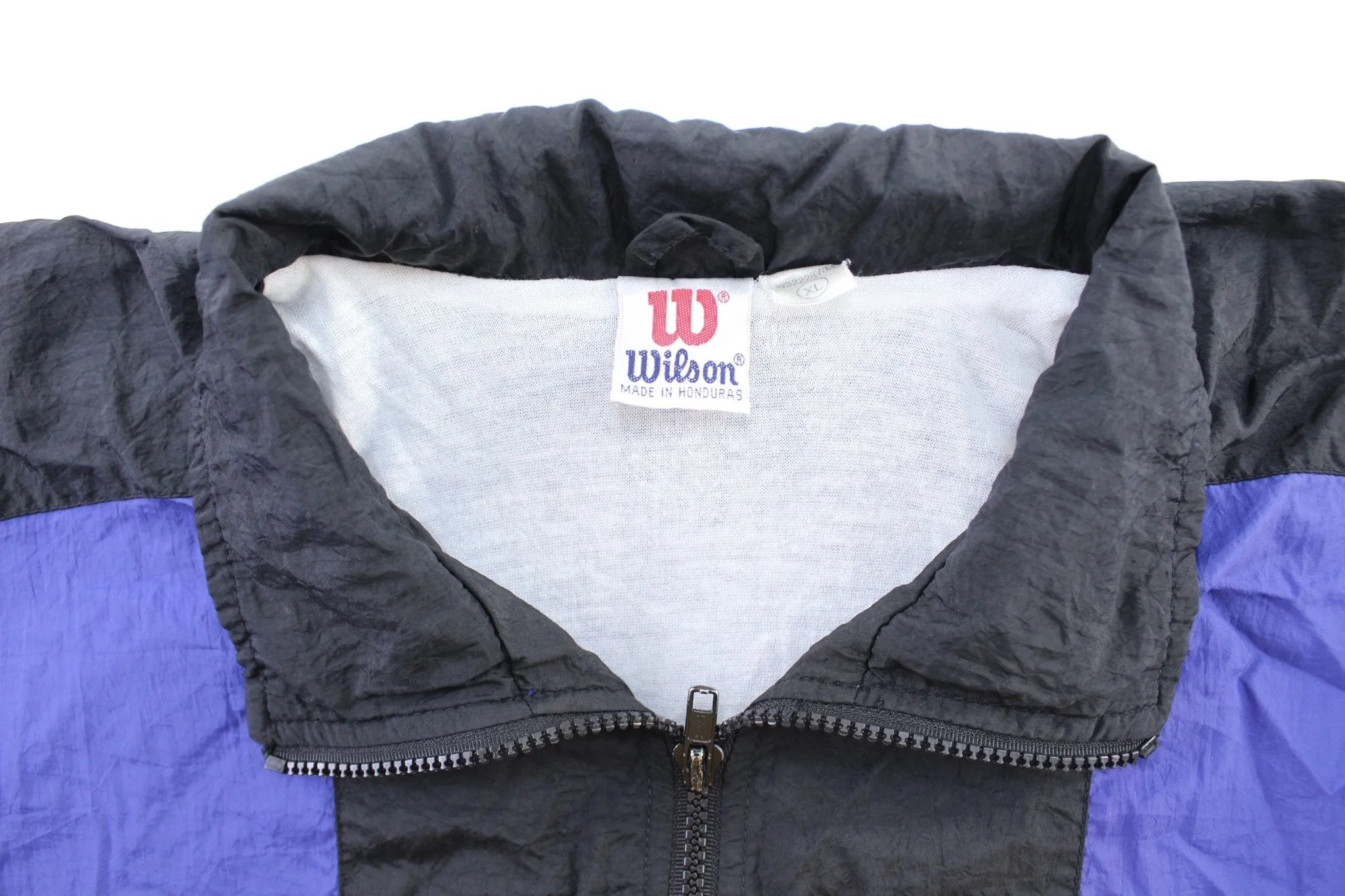 Women's 90's Wilson Embroidered Logo Black, Purple, & Aqua Windbreaker Jacket