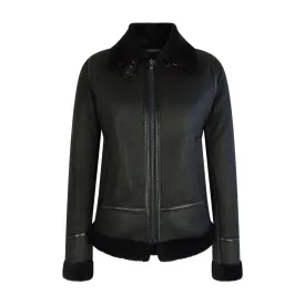 Womens Classic Black Real Sheepskin Zip Flying Jacket B3 Pilot Coat Tailored Fit