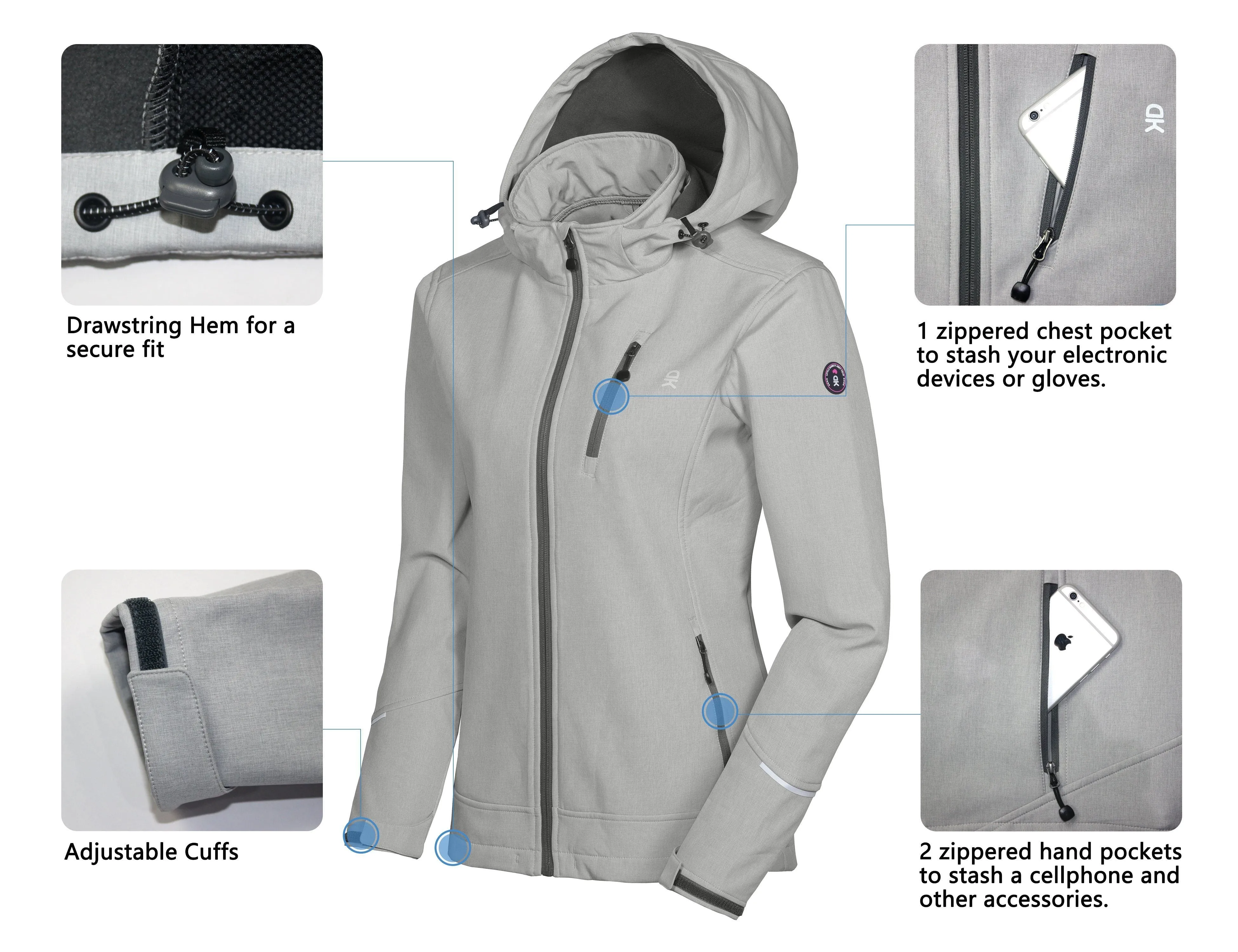 Women's Removable Hood Softshell Ski Jacket
