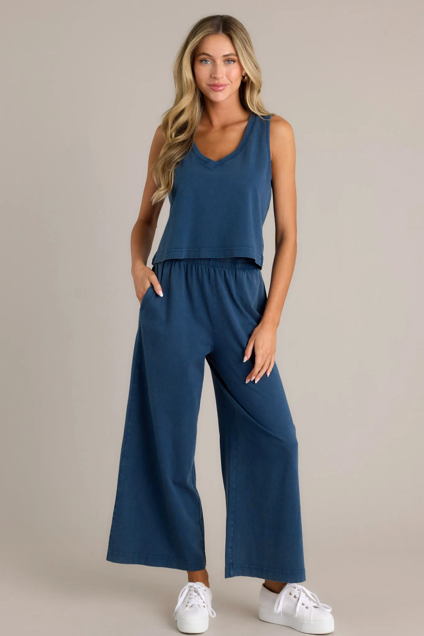 Z Supply Scout Midnight Blue Cotton Jersey Flare Pant